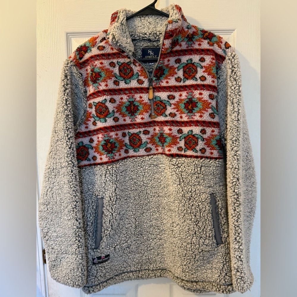 Simply Southern Gray and Red Sherpa Pullover